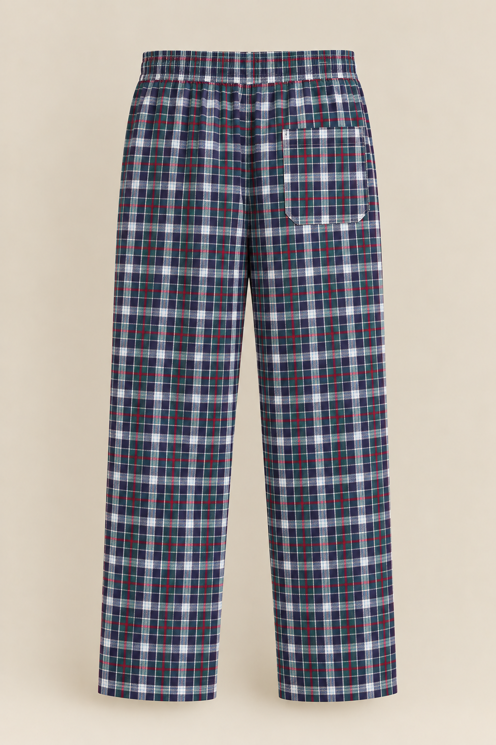VYRON navy green and red plaid cotton trousers for men back view